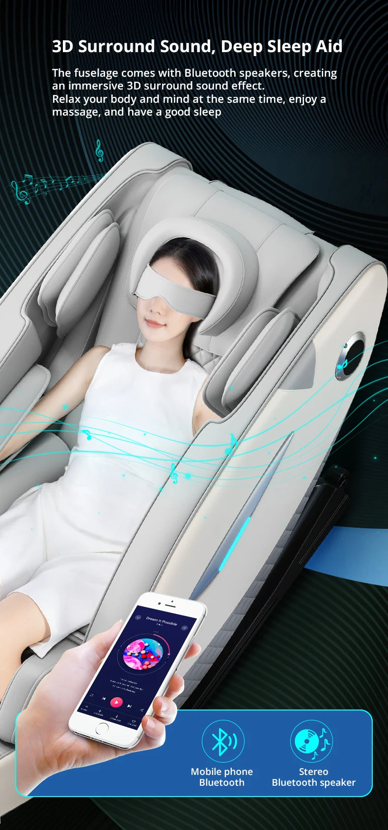 LEK-103 Low Price Fully Automatic HiFi Bluetooth Heating Zero Gravity Massage Chair with LCD Control Screen Hips Massage Roller