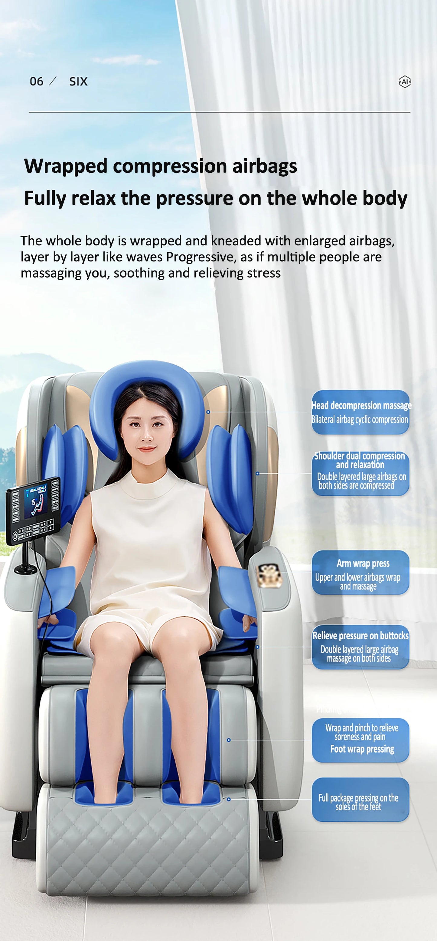 Luxury Electric Leisure Massage Chair Zero Gravity Intelligent Full Body Multi-Function Bluetooth Music U-Shaped Pillow+Shortcut