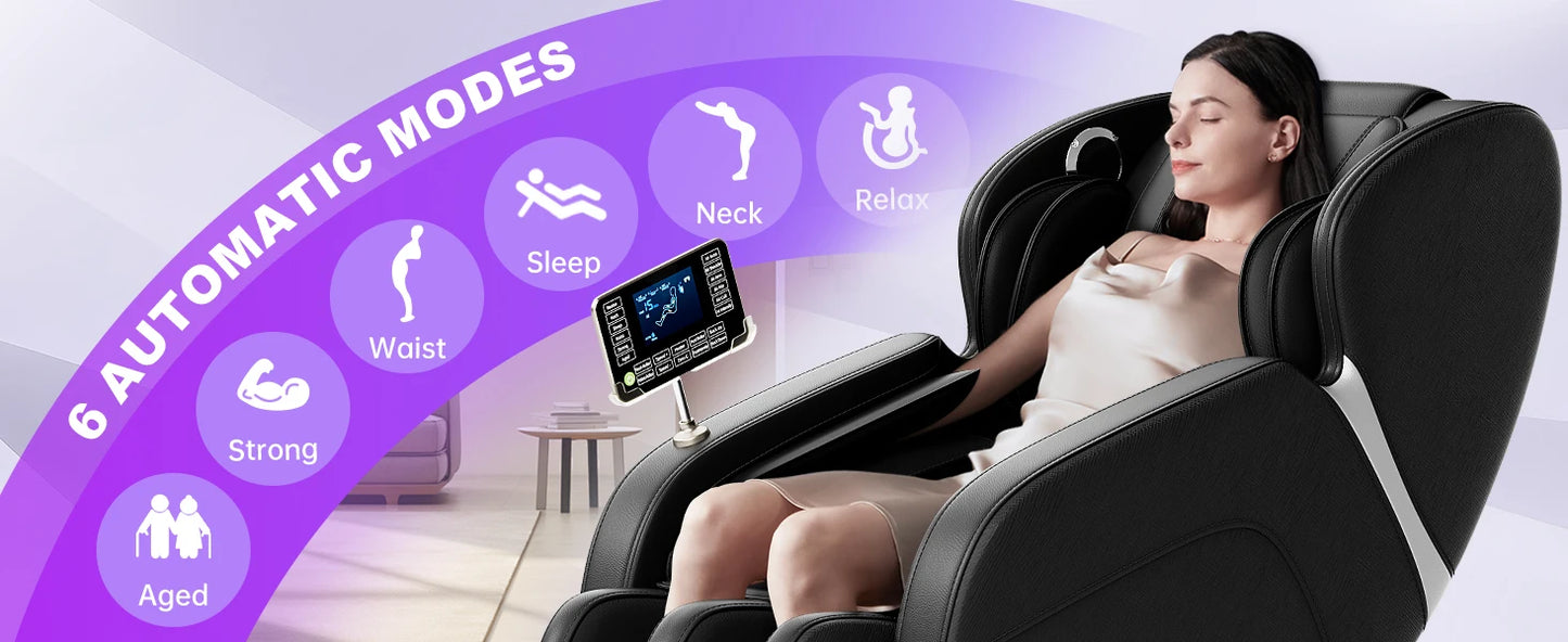 Full Body Massage Chair Zero Gravity Deep Tissue Massage Chairs LCD Touch Screen Bluetooth Suitable for 5.1-5.7Ft Height, BLACK