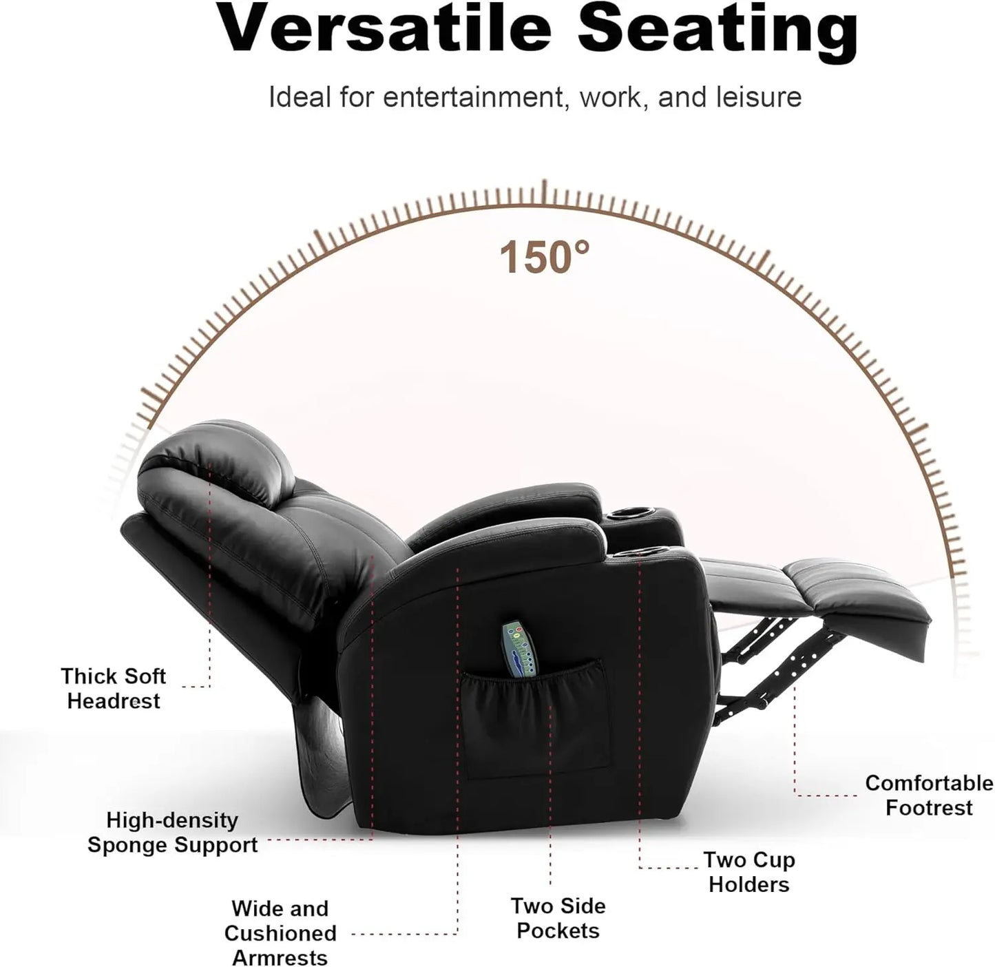 Recliner Chair, Rocking Chair with Massage and Heat, 360° Swivel Recliner  for Adults, Rocker Manual Remote