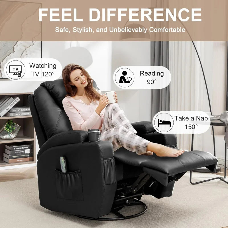 Recliner Chair, Rocking Chair with Massage and Heat, 360° Swivel Recliner  for Adults, Rocker Manual Remote