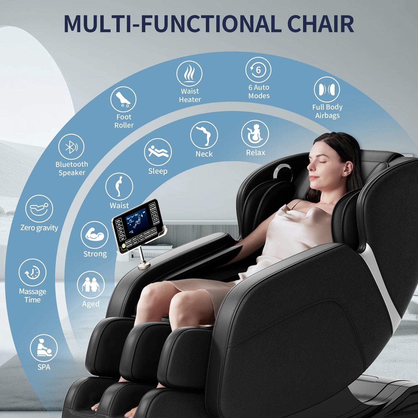 Full Body Massage Chair Zero Gravity Deep Tissue Massage Chairs LCD Touch Screen Bluetooth Suitable for 5.1-5.7Ft Height, BLACK