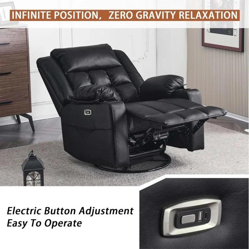 Power Swivel Rocker Recliner Chair for Adults with Massage, USB and Type-C Ports, Infinite Position, Electric Glider Reclining S