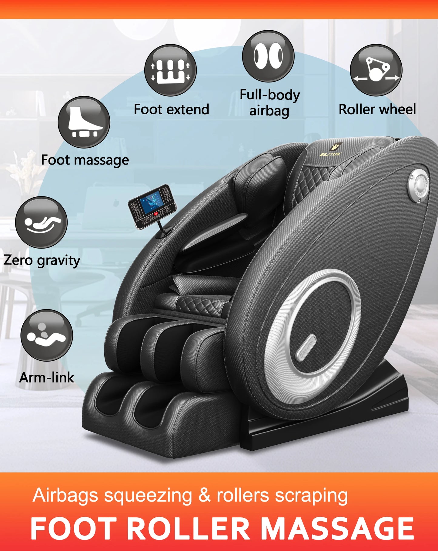 Full Body Massage Chair with Heating, Massage Chair Recliner with Zero Gravity, Bluetooth Speaker, Airbags, Foot Roller