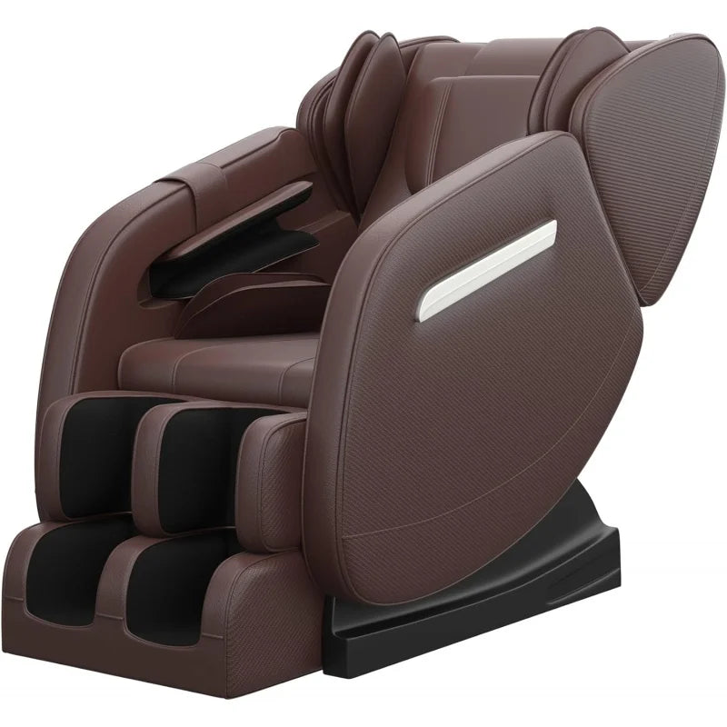 Massage Chair Recliner with Zero Gravity, Full Body Air Pressure, Heat and Foot Roller Included, Brown