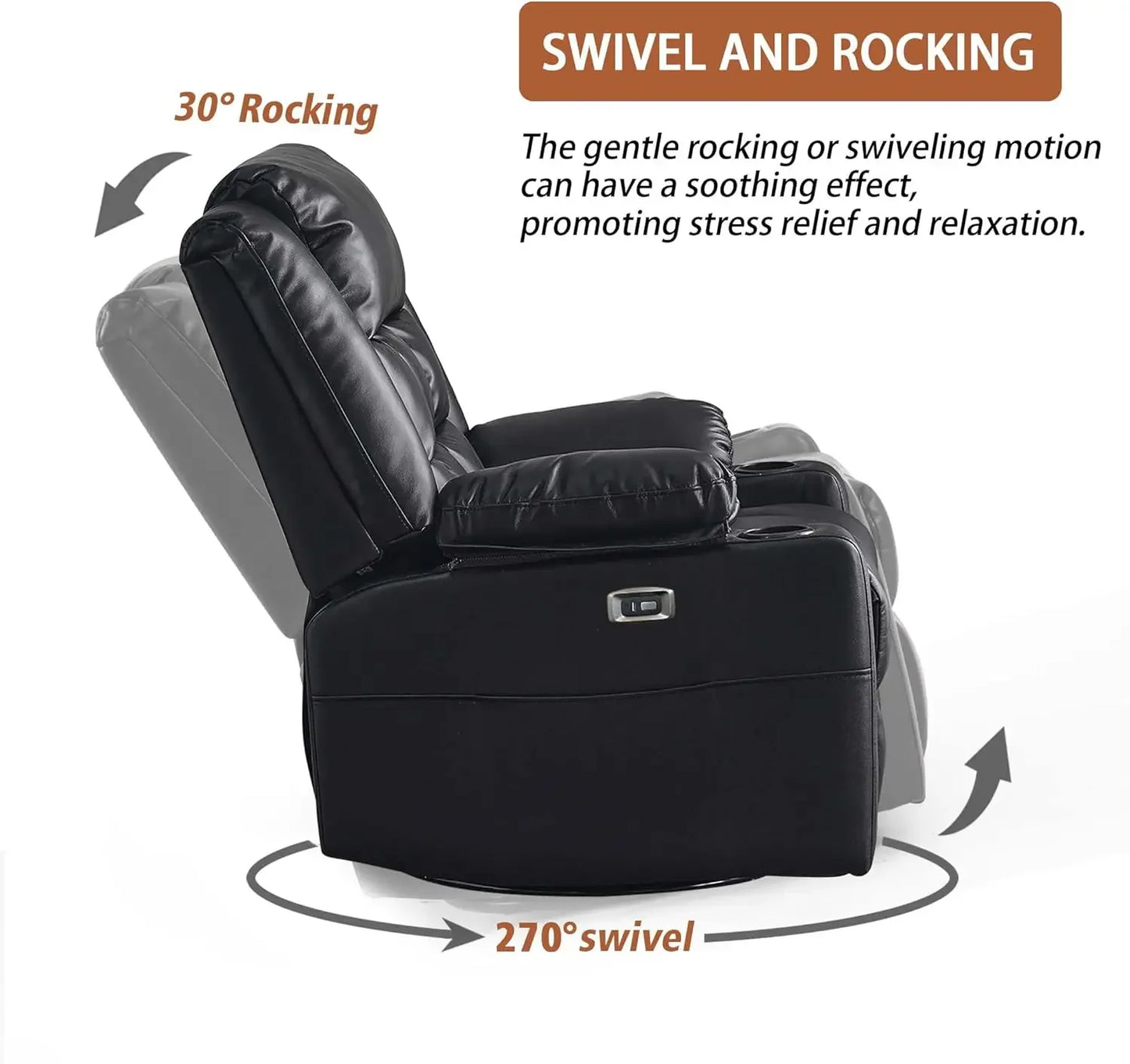 Power Swivel Rocker Recliner Chair for Adults with Massage, USB and Type-C Ports, Infinite Position, Electric Glider Reclining S