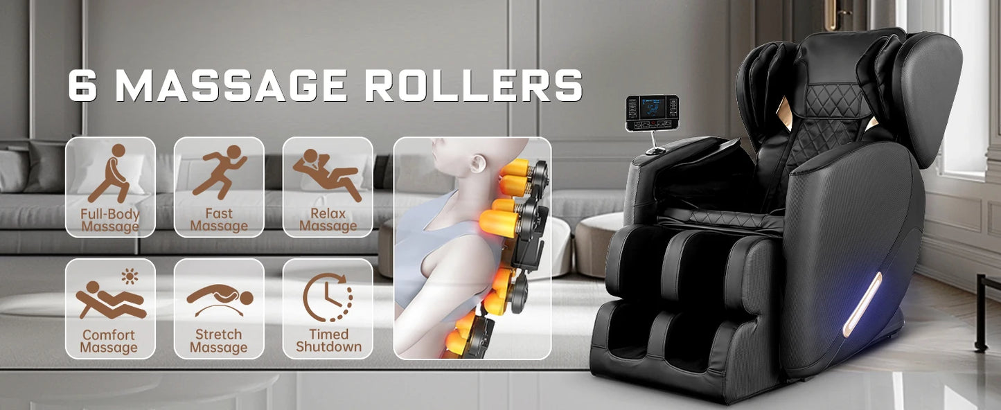 Full Body Massage Chair with Zero Gravity, Massage Chair Recliner with Heating, Airbags, Bluetooth Speaker, Foot Roller