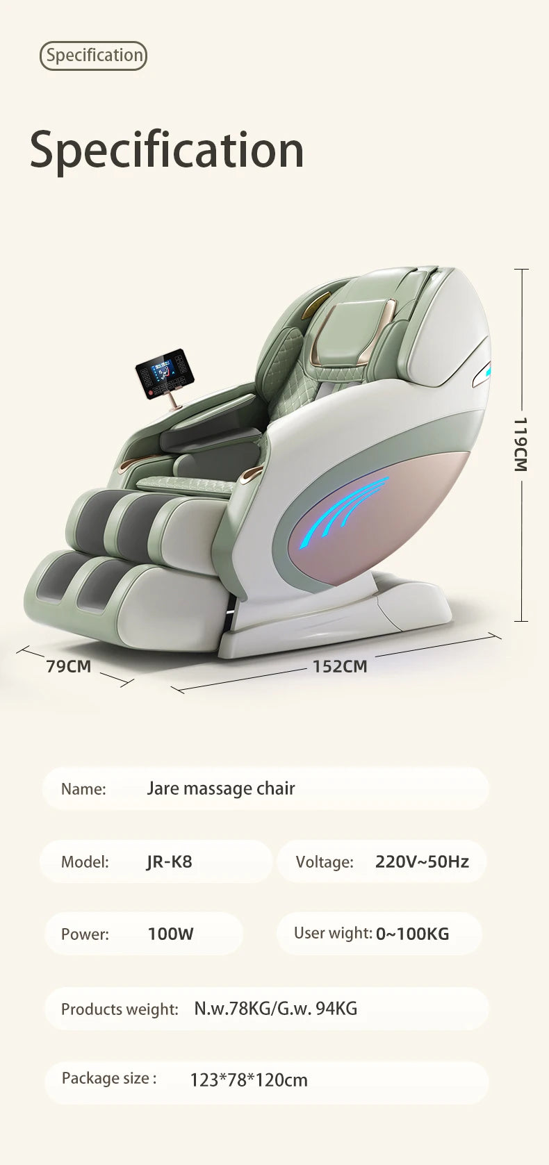 Jare K8 Zero Gravity Massage chair 2024 new Cheaper Price Full Body Airbags Heating Home Relax SL Track  Massage Chair