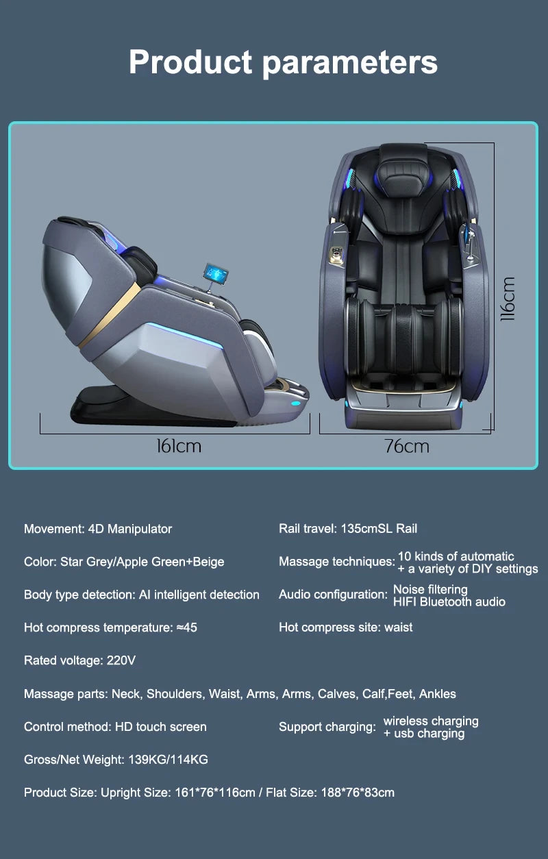 Massage Chair 4D with Zero Gravity Full Body with Voice Control,Back Heating,Bluetooth Speaker,Airbags Massage Chair