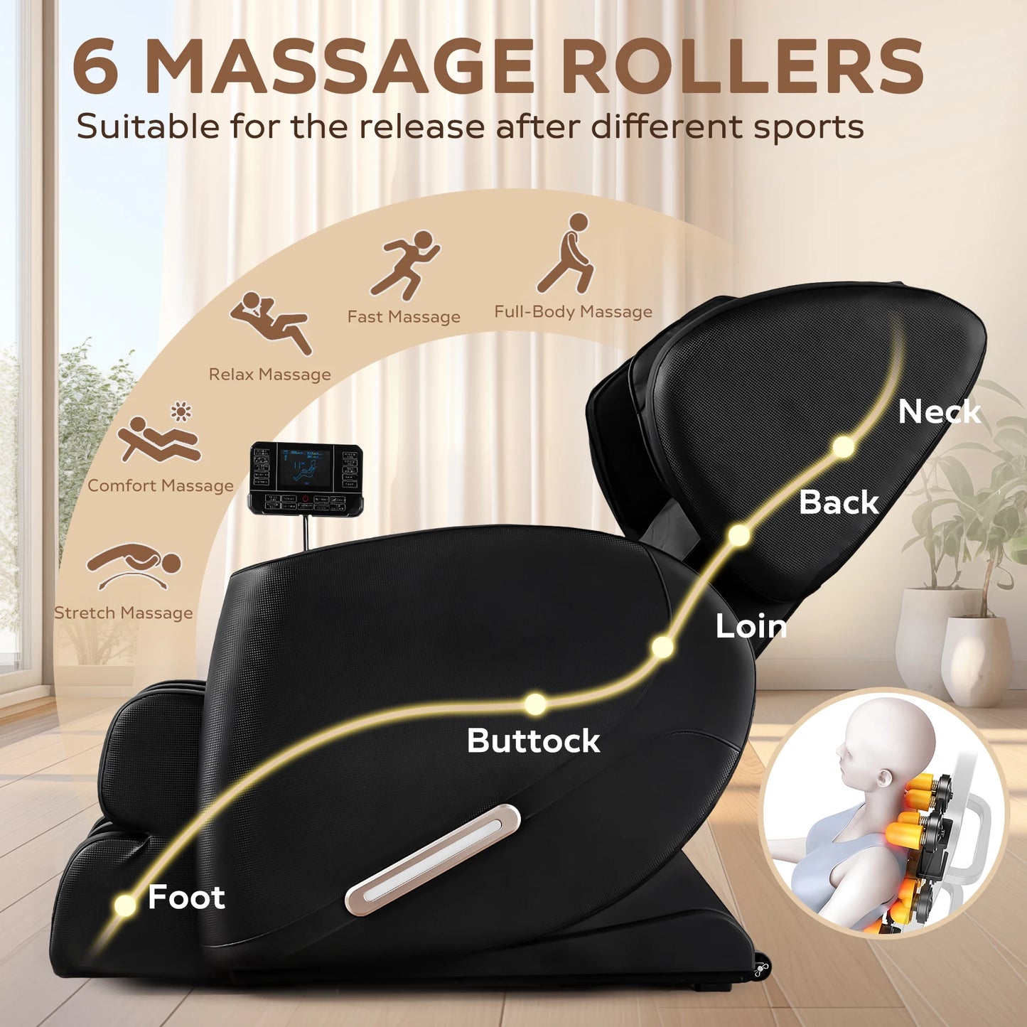 Full Body Massage Chair with Zero Gravity, Massage Chair Recliner with Heating, Airbags, Bluetooth Speaker, Foot Roller