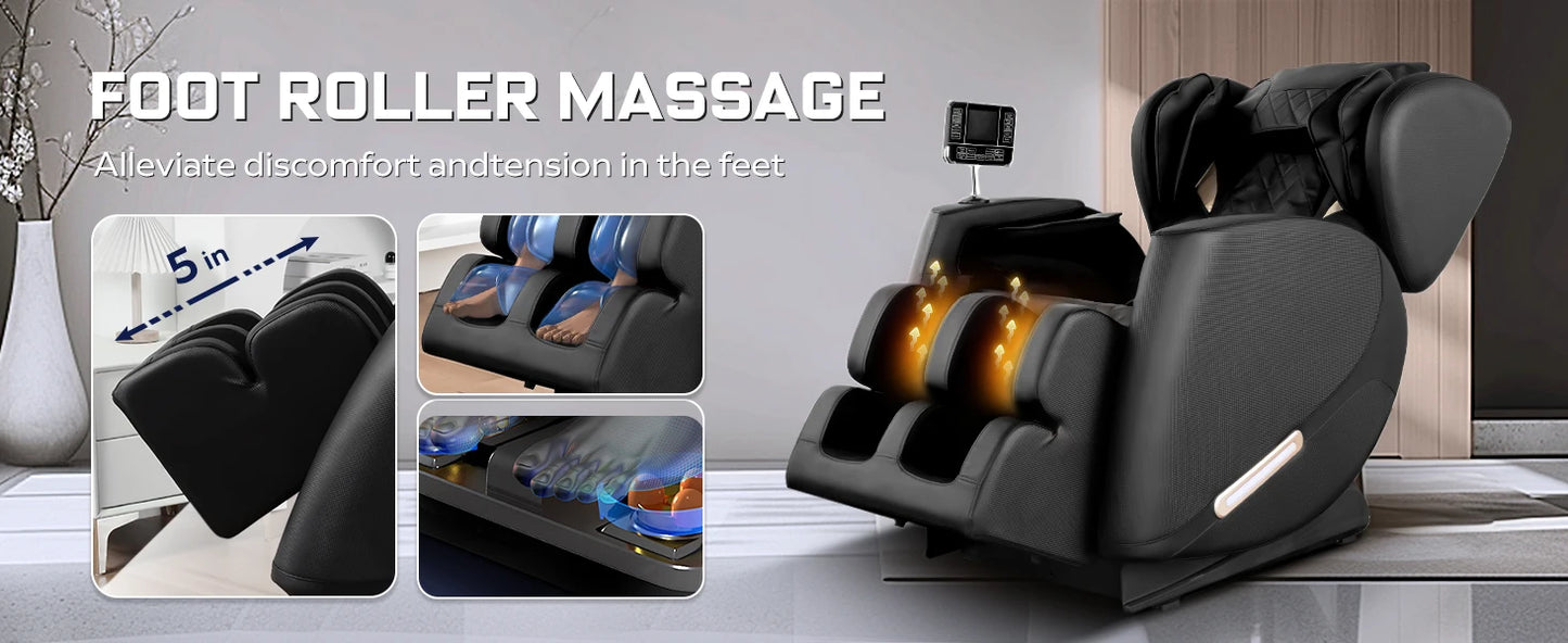 Full Body Massage Chair with Zero Gravity, Massage Chair Recliner with Heating, Airbags, Bluetooth Speaker, Foot Roller