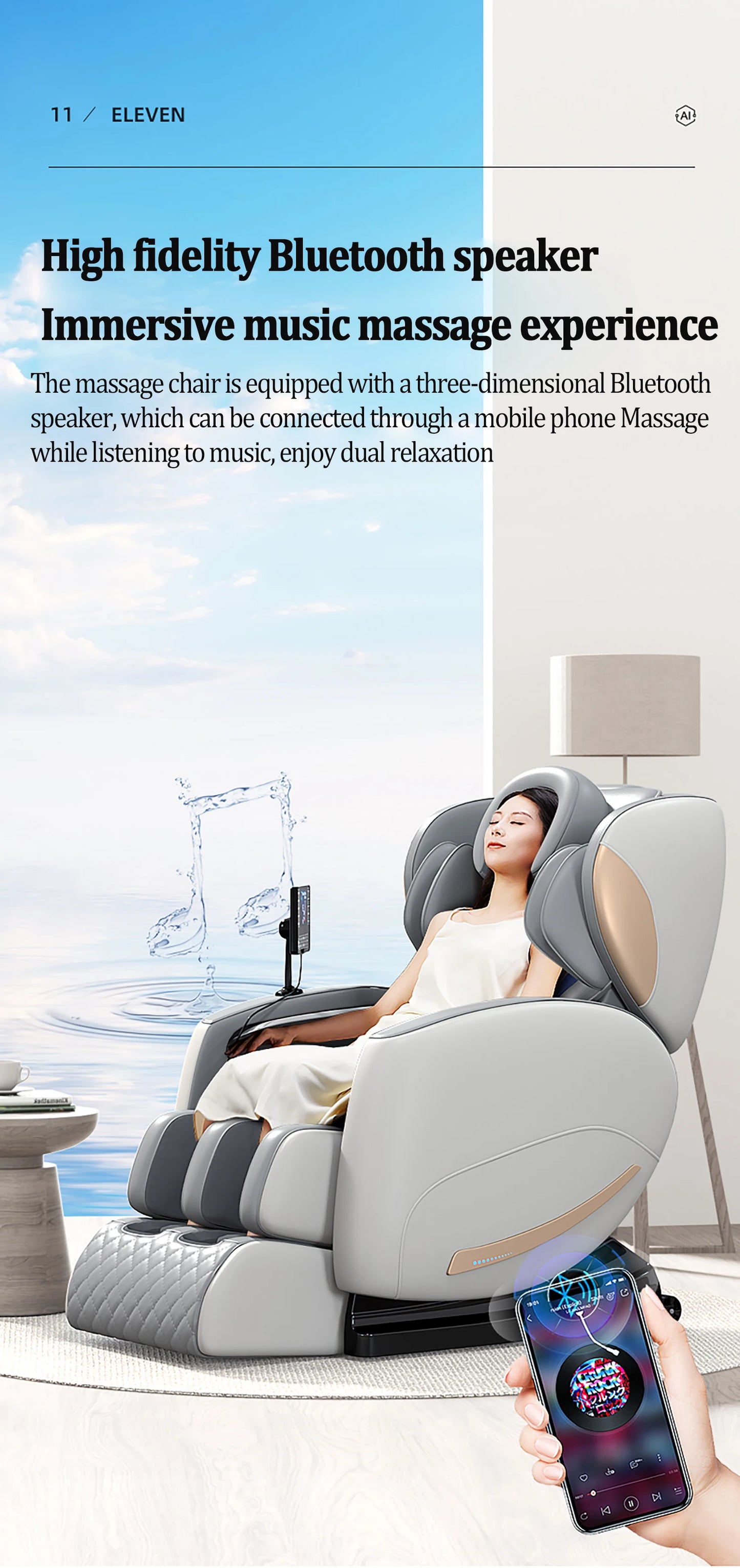 Luxury Electric Leisure Massage Chair Zero Gravity Intelligent Full Body Multi-Function Bluetooth Music U-Shaped Pillow+Shortcut