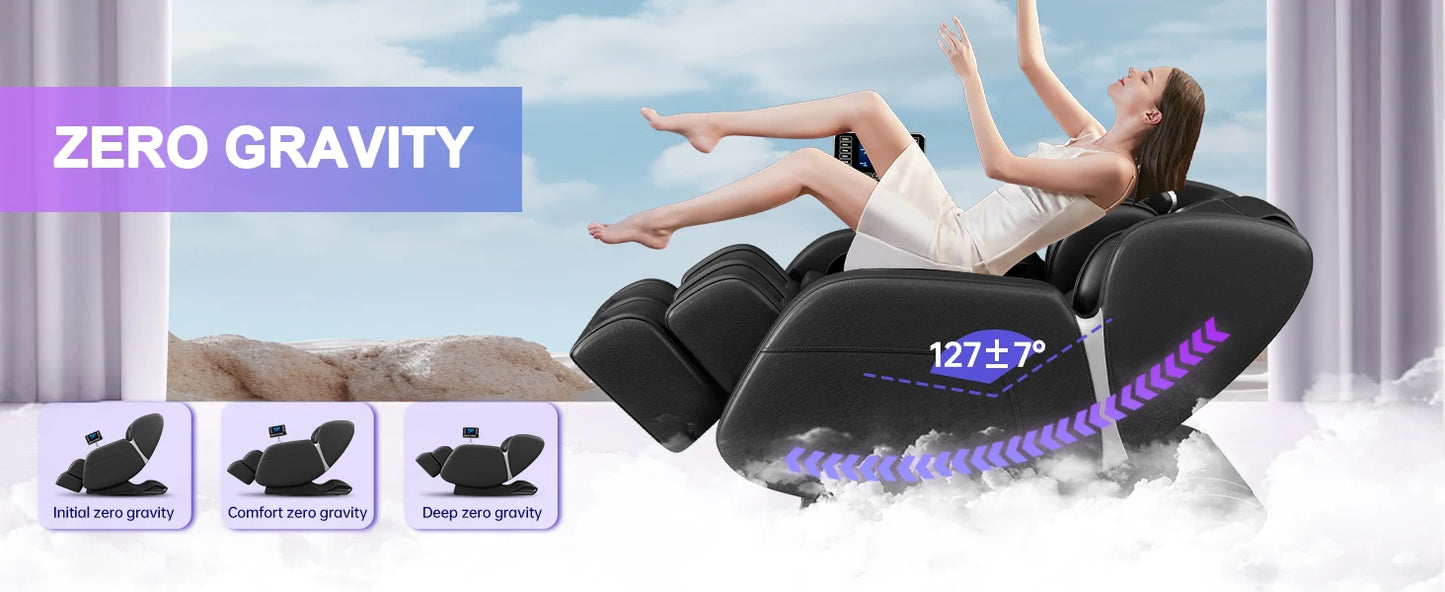 Full Body Massage Chair Zero Gravity Deep Tissue Massage Chairs LCD Touch Screen Bluetooth Suitable for 5.1-5.7Ft Height, BLACK