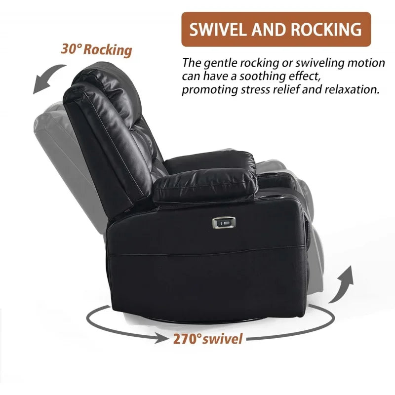 Power Swivel Rocker Recliner Chair for Adults with Massage, USB and Type-C Ports, Infinite Position, Electric Glider Reclining S