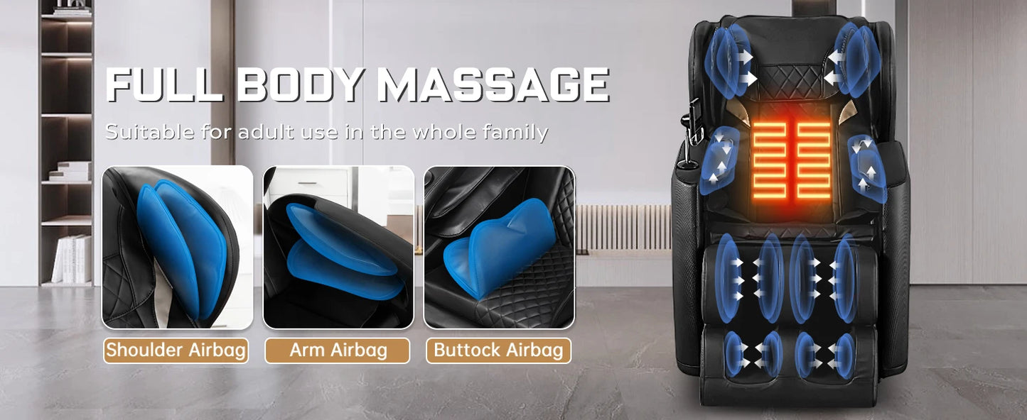 Full Body Massage Chair with Zero Gravity, Massage Chair Recliner with Heating, Airbags, Bluetooth Speaker, Foot Roller