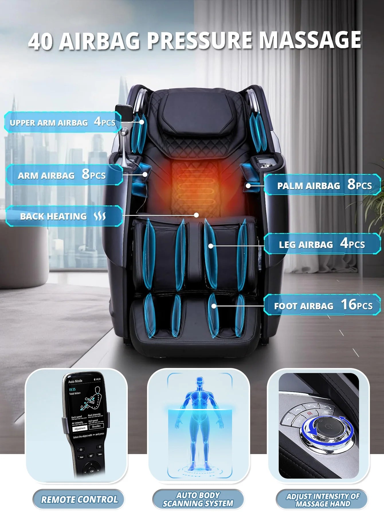 Multifunctional massage chair with eight automatic massage programs for the whole body, adjustable tilt angle，Relieve fatigue