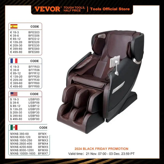 VEVOR Massage Chair - Full Body Zero Gravity Recliner with Multi Auto Modes 3D Shiatsu Heating Bluetooth Speaker Foot Roller