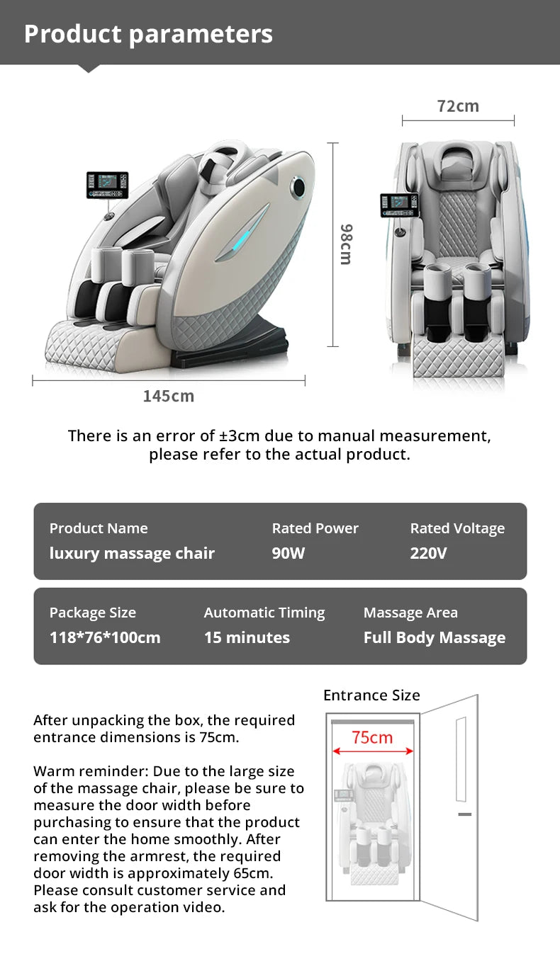 LEK-103 Low Price Fully Automatic HiFi Bluetooth Heating Zero Gravity Massage Chair with LCD Control Screen Hips Massage Roller