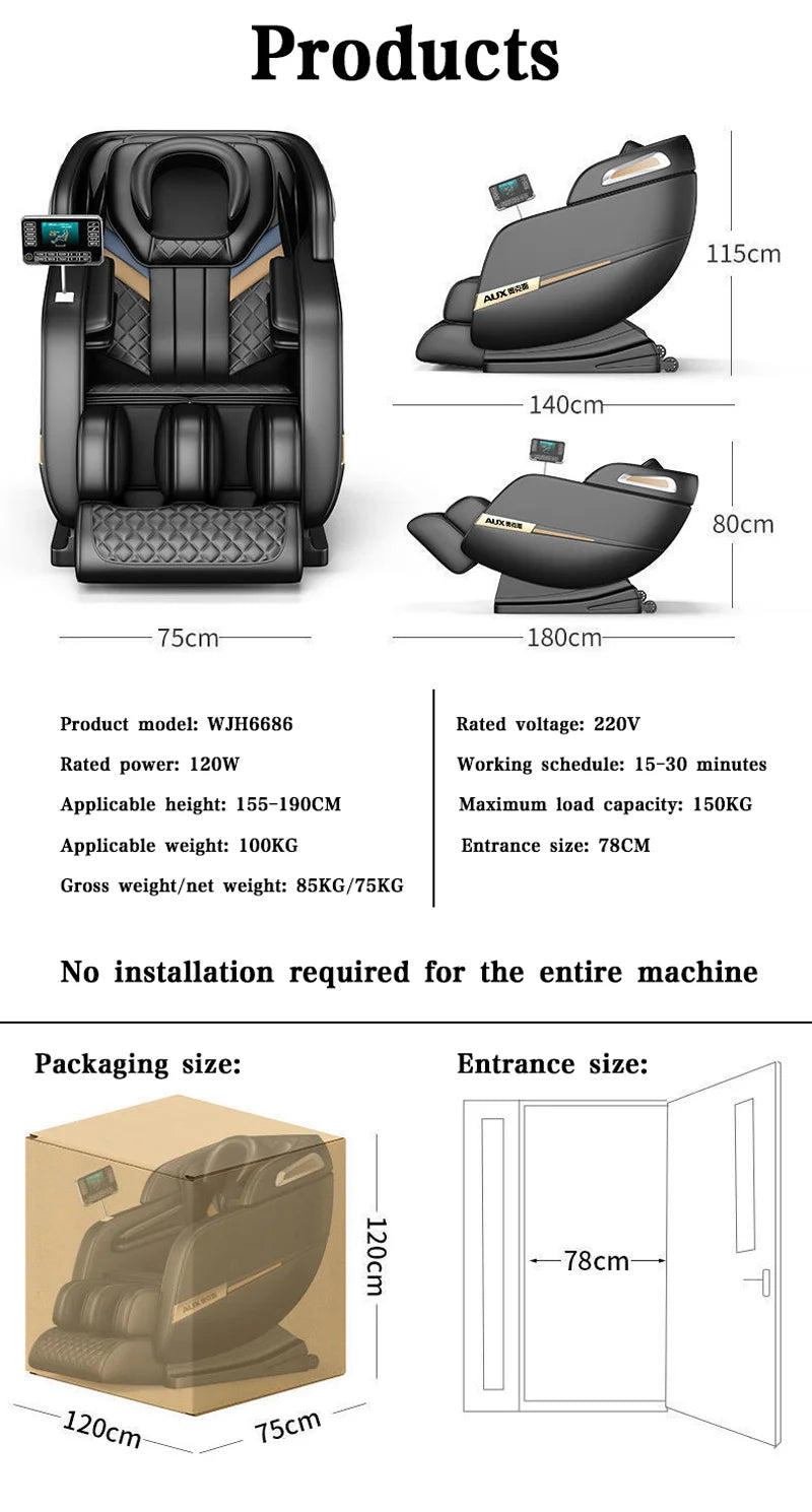 Massage Chair Home Full Body Deluxe Zero-gravty Multifunctional Electric Office Massage Chair Sofa Bluetooth Music  Heating