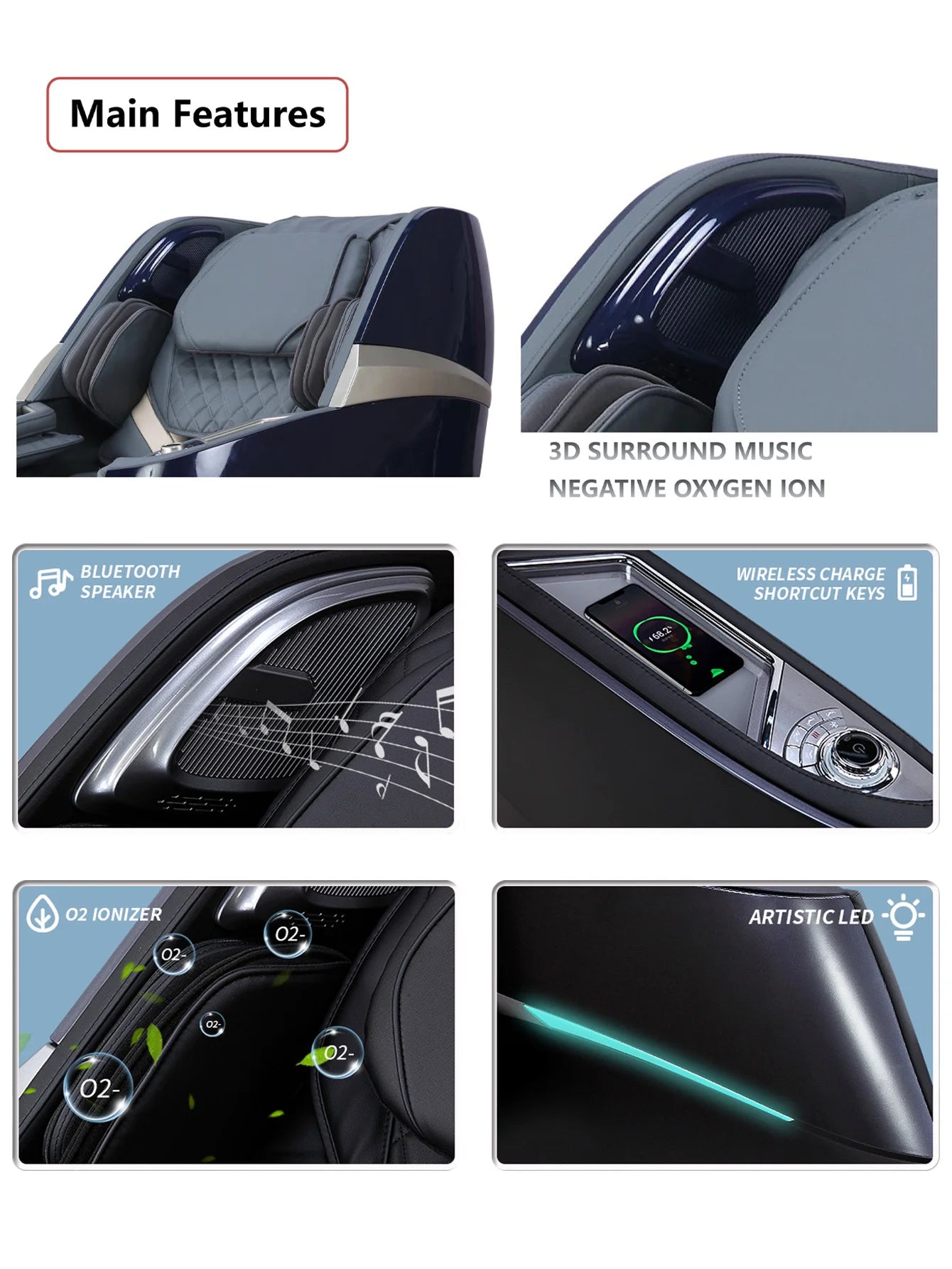 Multifunctional massage chair with eight automatic massage programs for the whole body, adjustable tilt angle，Relieve fatigue